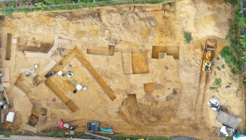  An aerial view of an archaeological dig site in Germany. . 