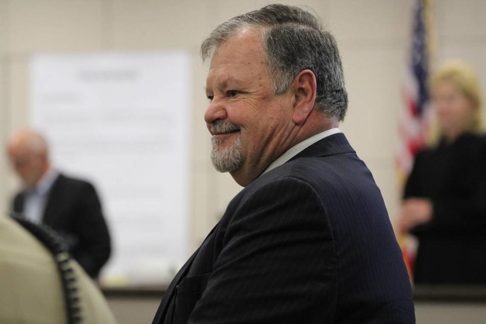 Defense attorney Harold Mesick appears inside the Monterey County Superior Court for the Kristin Smart murder trial in Salinas on Aug. 16, 2022. His client, Ruben Flores, is accused of helping his son hide Smart’s body in 1996.