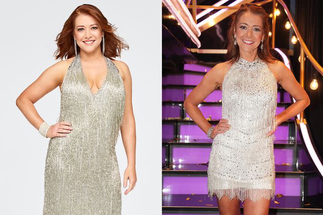 <p>Andrew Eccles/ABC via Getty; Disney/Eric McCandless</p> Alyson Hannigan before and after joining the 32nd season of DWTS