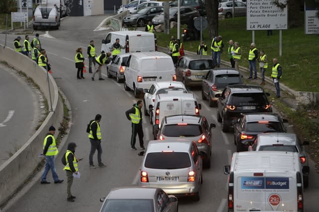 Demonstrators block a motorway exit in Marseille