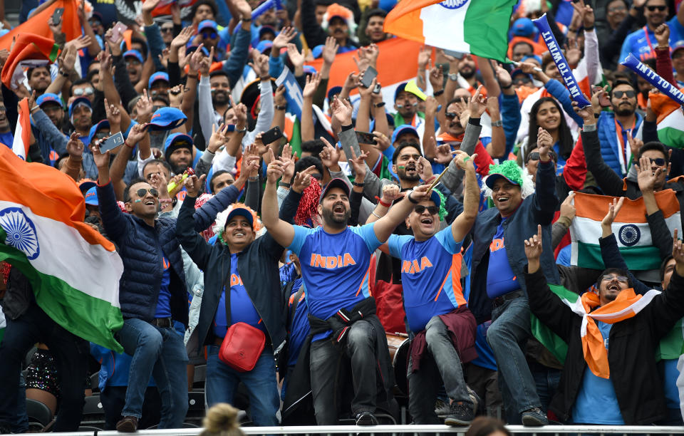 India fans loving the early boundaries (Photo by Gareth Copley-IDI/IDI via Getty Images)