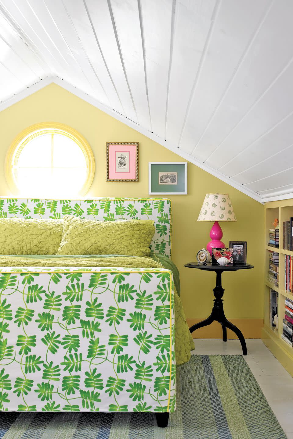 green and yellow attic bedroom