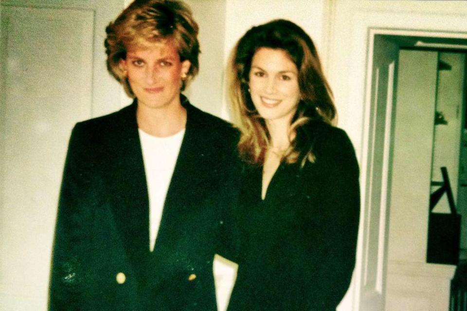 <p>Cindy Crawford/Instagram</p> Princess Diana and Cindy Crawford smile in an undated throwback photo Crawford posted to Instagram in August 2017.