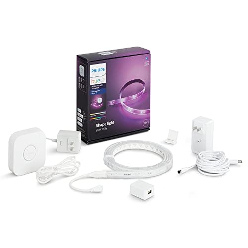 Philips Hue Lightstrip Starter Kit (80" Light Strip, Base Plug, Hue Hub), Compatible with Alexa…