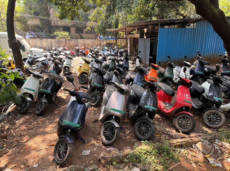 Ola electric scooters are seen outside the Ola Electric Service Centre, in Thane on the outskirts of Mumbai