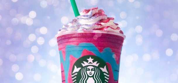 Starbucks' Unicorn Frappucchino in a Starbucks cup