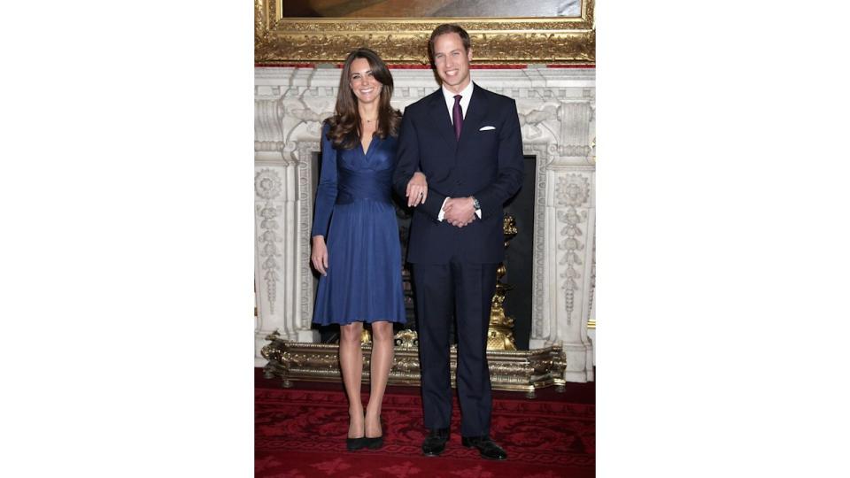 The happy couple posed for photographers on the day they announced their engagement