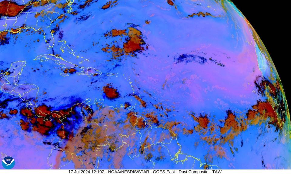 Saharan dust seen across the Atlantic basin July 17, 2024.