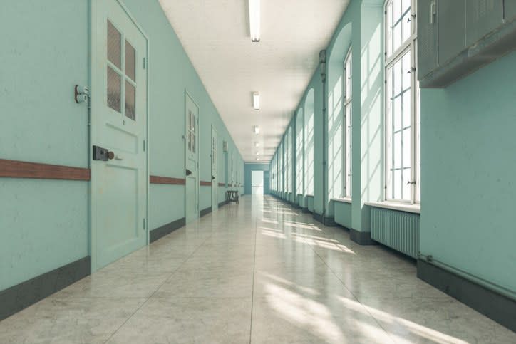 Corridor of an empty psychiatric hospital