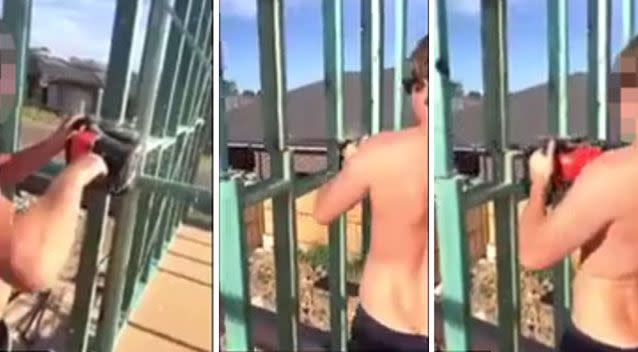 Angry tradies have posted a video of themselves destroying a newly-framed property has surfaced, as they allege they have not been paid. Source: Facebook/Uptrend Engineering & Construction