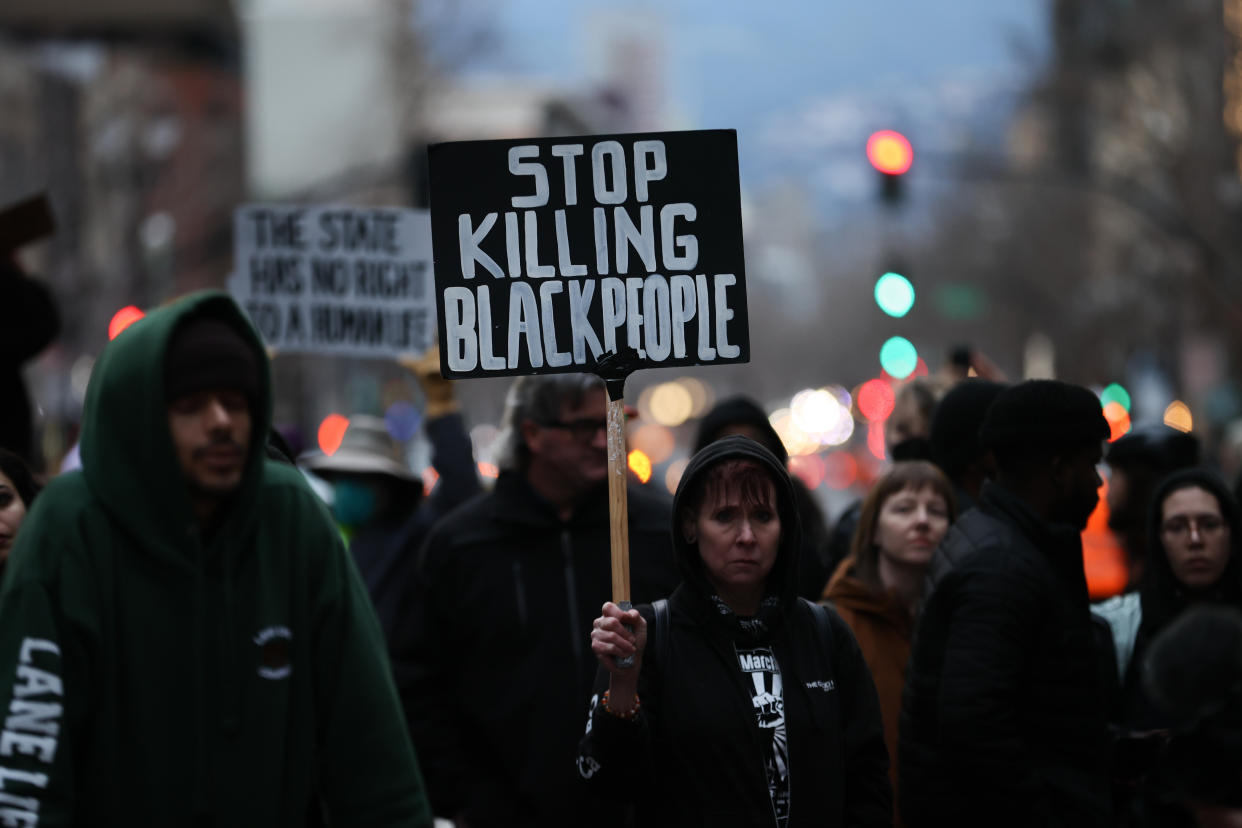 A protest from earlier this year in Oakland, Calif., against the killing of Tyre Nichols by police in Memphis, Tenn.