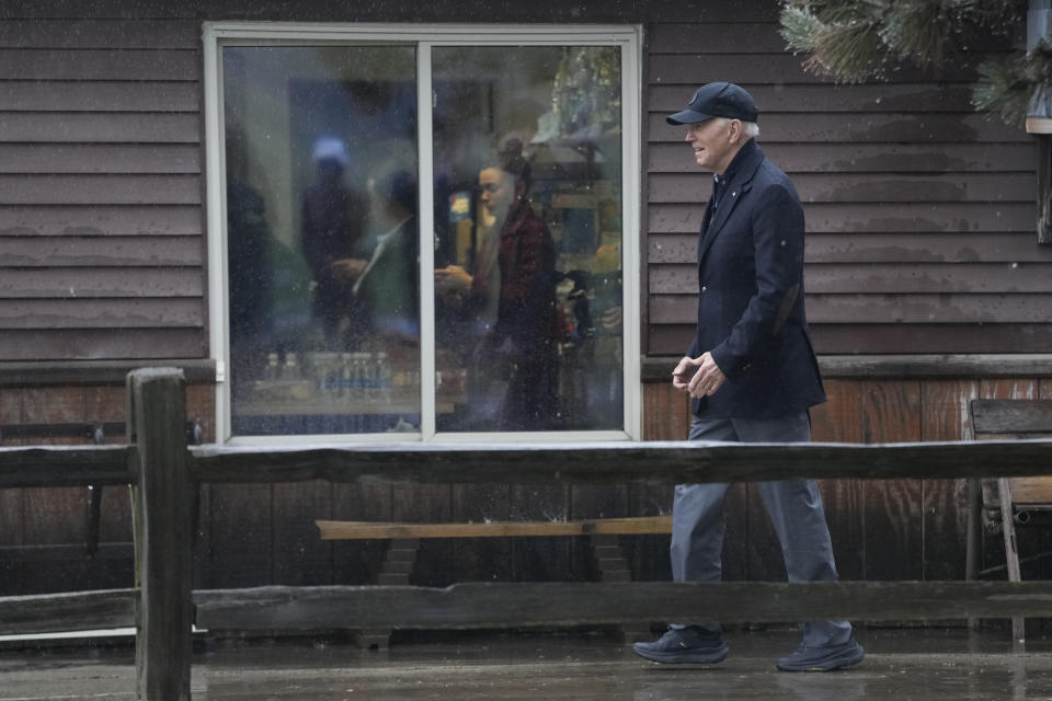 President Joe Biden arrives for a campaign event at Pleasant View Golf Club in Saginaw, Mich., Thursday, March 14, 2024. (AP Photo/Jacquelyn Martin)