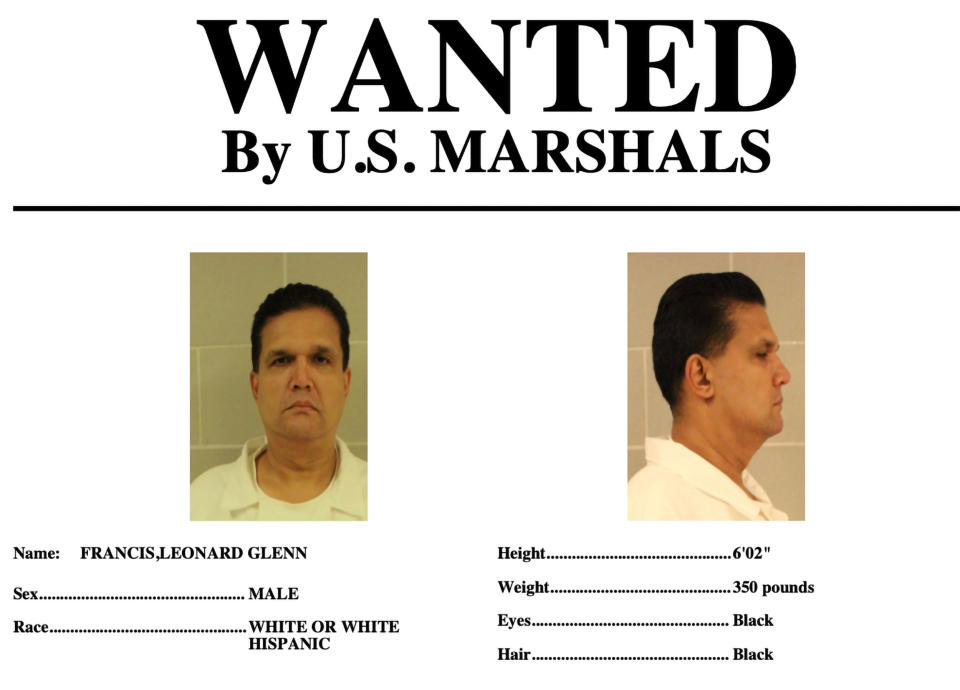 This wanted poster provided by the U.S. Marshals Service shows Leonard Francis, also known as "Fat Leonard," who was on home confinement, and allegedly cut off his GPS ankle monitor and left his home on the morning of Sept. 4, 2022. Multiple agencies were searching for Francis on Tuesday Sept. 6, but they acknowledged he may already be in Mexico with the border only a 40-minute drive from his home. (U.S. Marshals Service via AP)