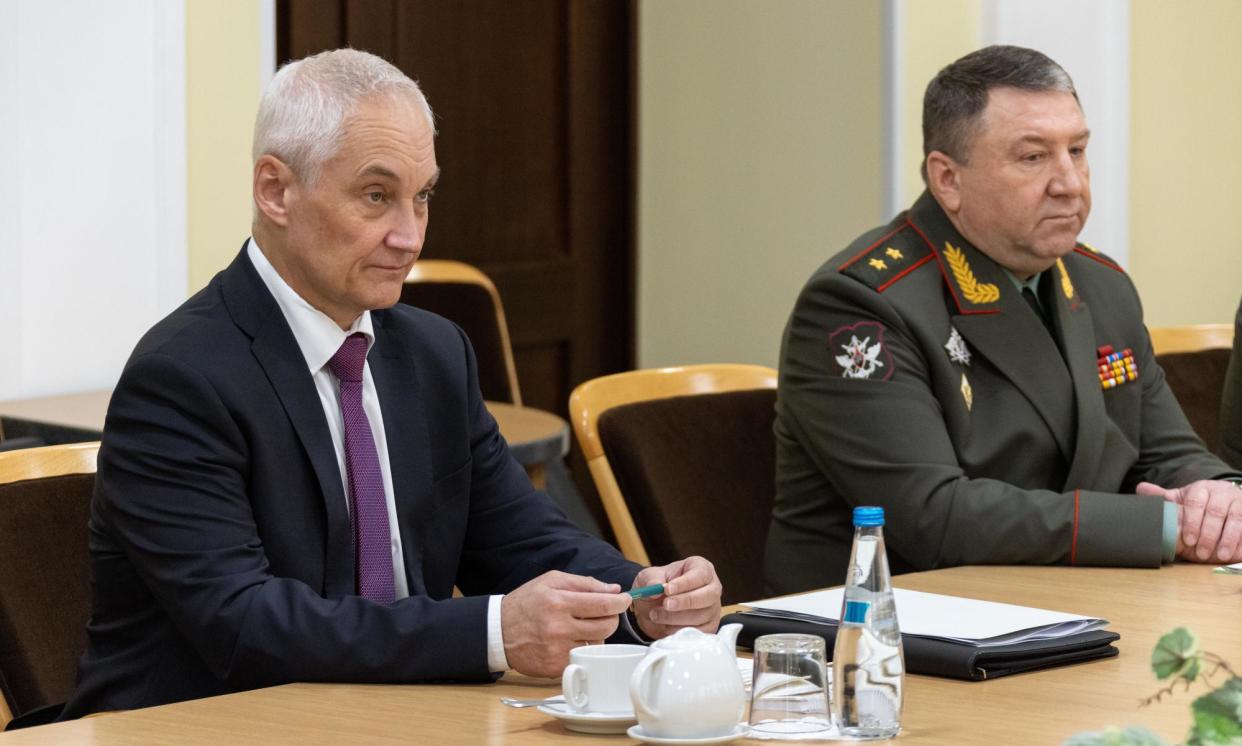 <span>Andrei Belousov (left) has been charged with reducing corruption within Russia’s military.</span><span>Photograph: Dmitry Harichkov/Russian defence ministry Press Service/HAND/EPA</span>