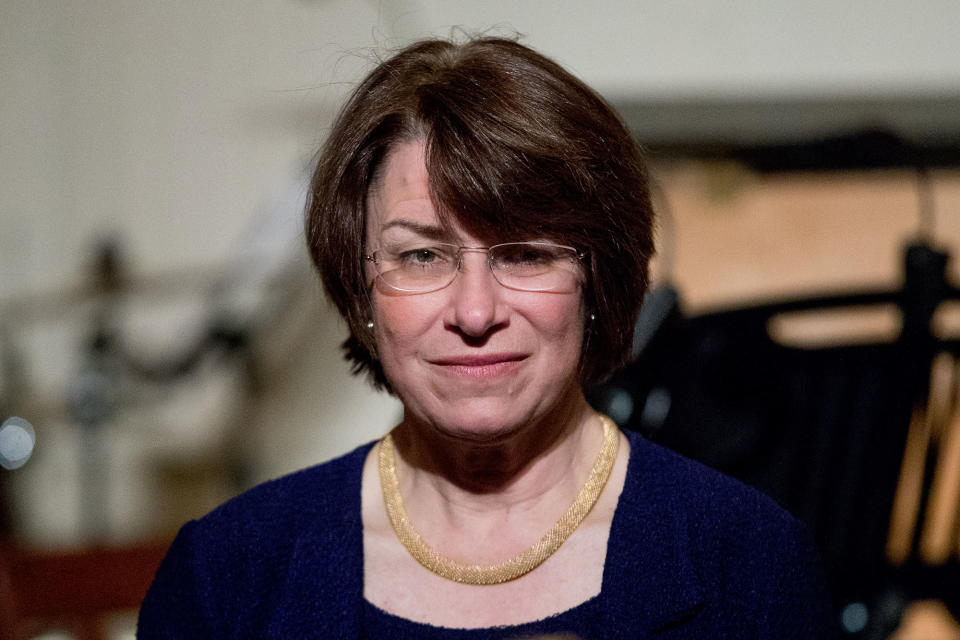 Sen. Amy Klobuchar, D-Minn., arrives for a reception at the White House in March. (Photo:Andrew Harnik/AP)