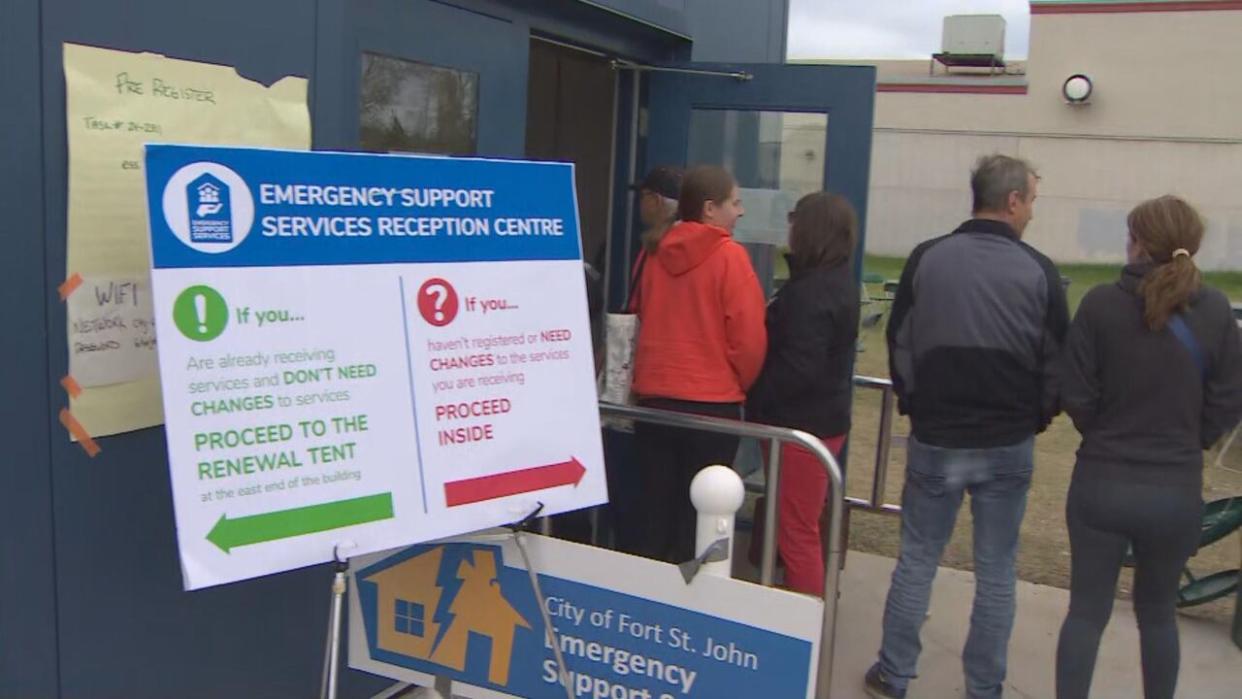 The emergency reception centre at the North Peace Arena in Fort St. John, B.C. is serving hundreds of evacuees from wildfires in Fort Nelson, the Fort Nelson First Nation and the Doig River First Nation. (CBC News - image credit)