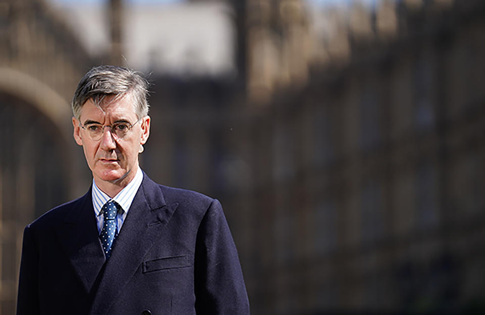 Jacob Rees-Mogg talking to the media in Westminster, central London, as the House of Commons Committee of Privileges report into whether former prime minister Boris Johnson misled Parliament over partygate has been published. Boris Johnson committed 