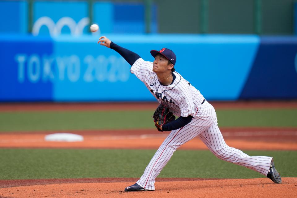 Japan starting pitcher Yoshinobu Yamamoto, in action against the Dominican Republic during the 2020 Summer Olympics, could be a Red Sox target this offseason.