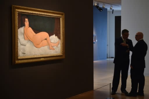 "Nu Couche(sur le cote gauche)" by Amedeo Modigliani is seen during a Sotheby's preview of the May Evening Sale of Impressionist and Modern Art, in New York