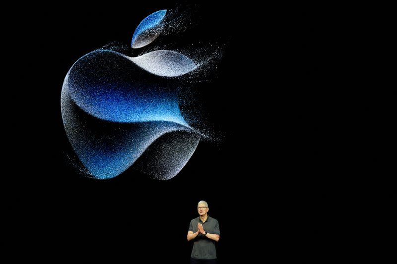 FILE PHOTO: Apple's CEO, Tim Cook, is shown at a company event in Cupertino