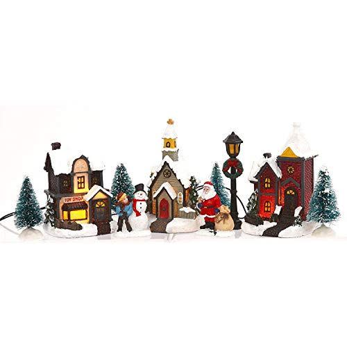 8)  Miniature LED Lighted 10-Piece Christmas Village