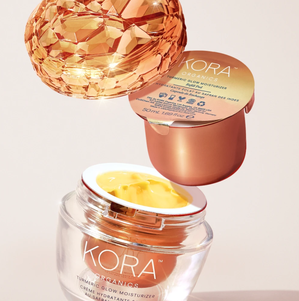 KORA gets extra bonus points for making its newest product, the Turmeric Glow Moisturizer, refillable and sustainable. This ultra-hydrating cream is made with a custom liposome that targets the appearance of hyperpigmentation, dark spots, dullness, fine lines and wrinkles. Kerr calls the potent blend of marine micro algae, desert date oil, roseship oil and maracuja oil her 