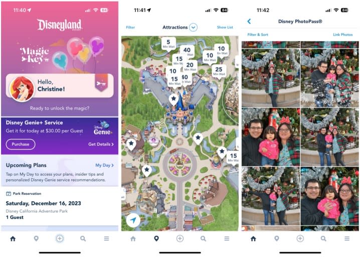 Screenshots of the Disneyland app on iPhone.