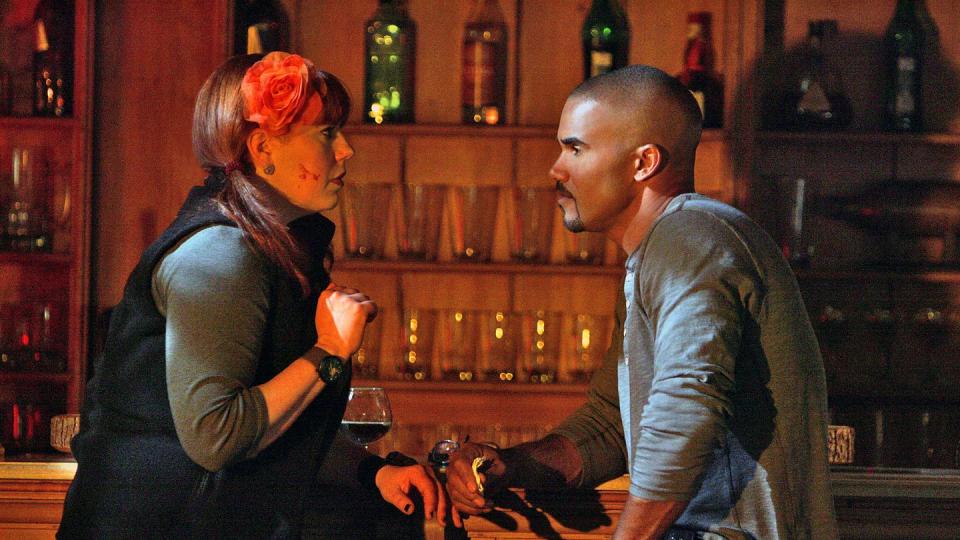 los angeles april 4 exit wounds garcia kirsten vangsness, left talks with morgan shemar moore, right about her role on the bau team when she travels with them to alaska for a case and sees more than she bargained for, on criminal minds, wednesday, may 12 900 1000 pm, etpt on the cbs television network photo by monty brintoncbs via getty images