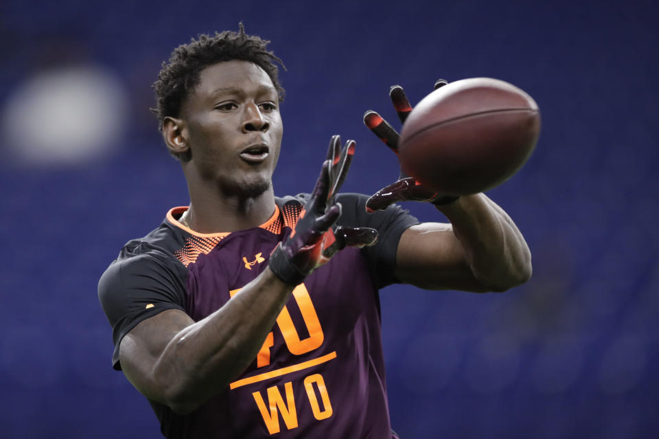 Georgia wide receiver Riley Ridley runs a drill at the NFL scouting combine (AP Photo)