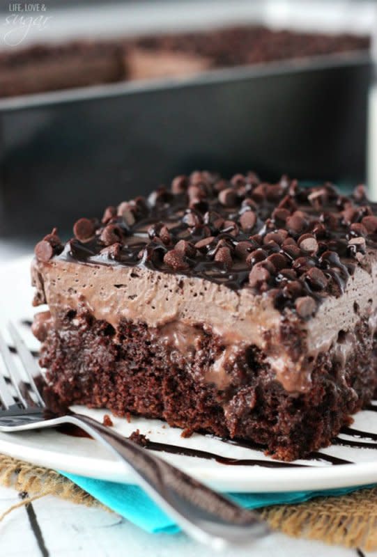 <p>LifeLoveAndSugar.com</p><p>This cake is out of this world. SO chocolatey! So moist! Amazing. </p><p><strong>Get the recipe: <a href="https://www.lifeloveandsugar.com/chocolate-poke-cake/" rel="nofollow noopener" target="_blank" data-ylk="slk:Chocolate Poke Cake;elm:context_link;itc:0;sec:content-canvas" class="link ">Chocolate Poke Cake</a></strong></p>