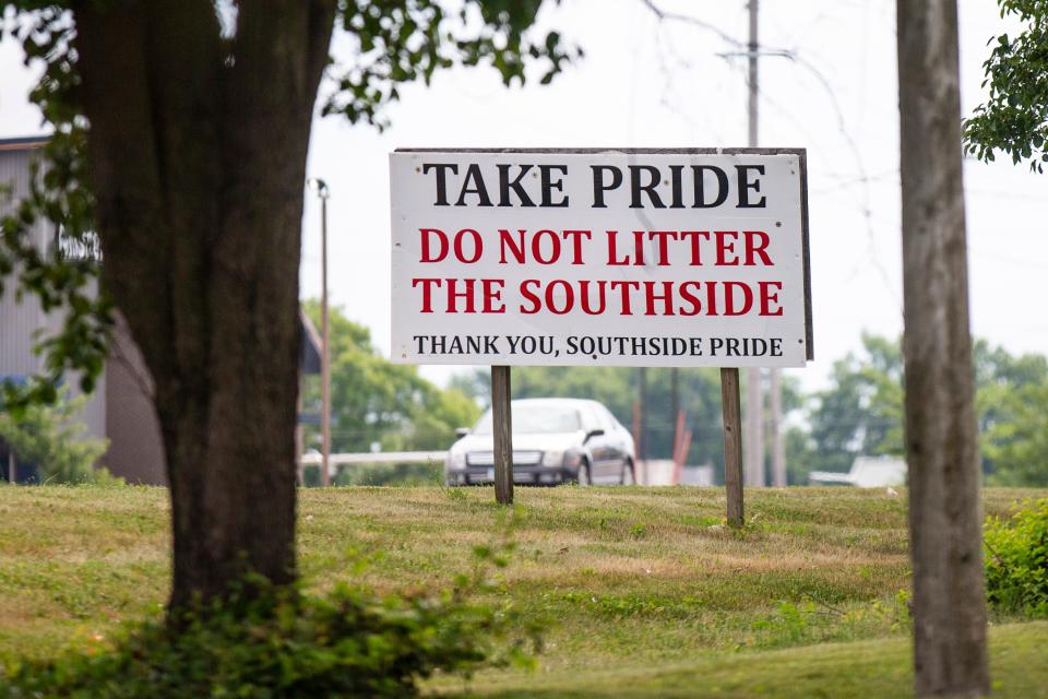 A sign asking for locals not to litter is seen along Army Post Road Saturday, July 16, 2022 in Des Moines. 
