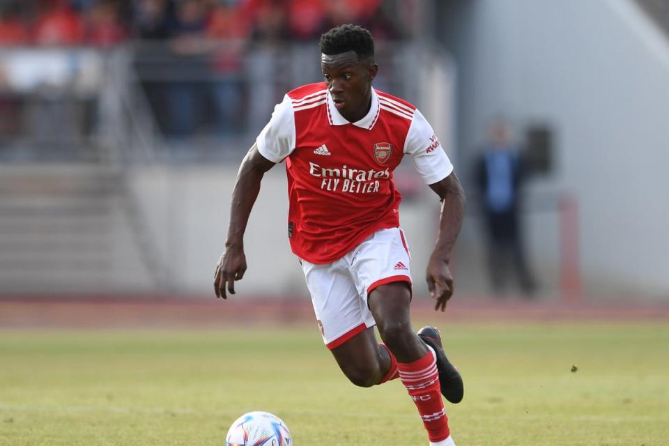 Eddie Nketiah scored his fifth goal of the summer against Brentford  (Arsenal FC via Getty Images)