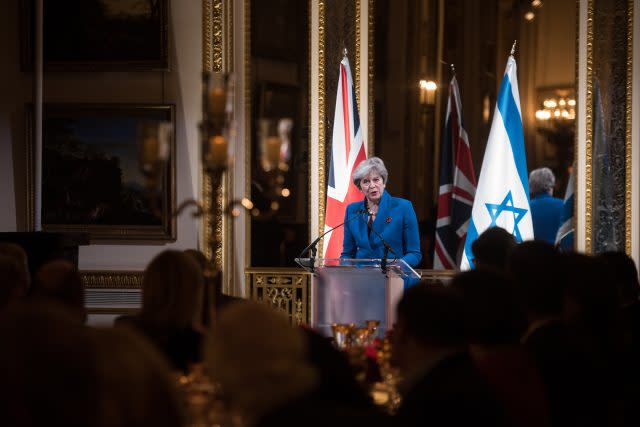 Theresa May speaks at the Balfour 100 Dinner at Lancaster House