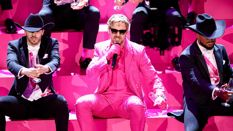 Ryan Gosling performs 'I'm Just Ken' from "Barbie" at the 96th Annual Oscars held at Dolby Theatre on March 10, 2024 in Los Angeles, California.