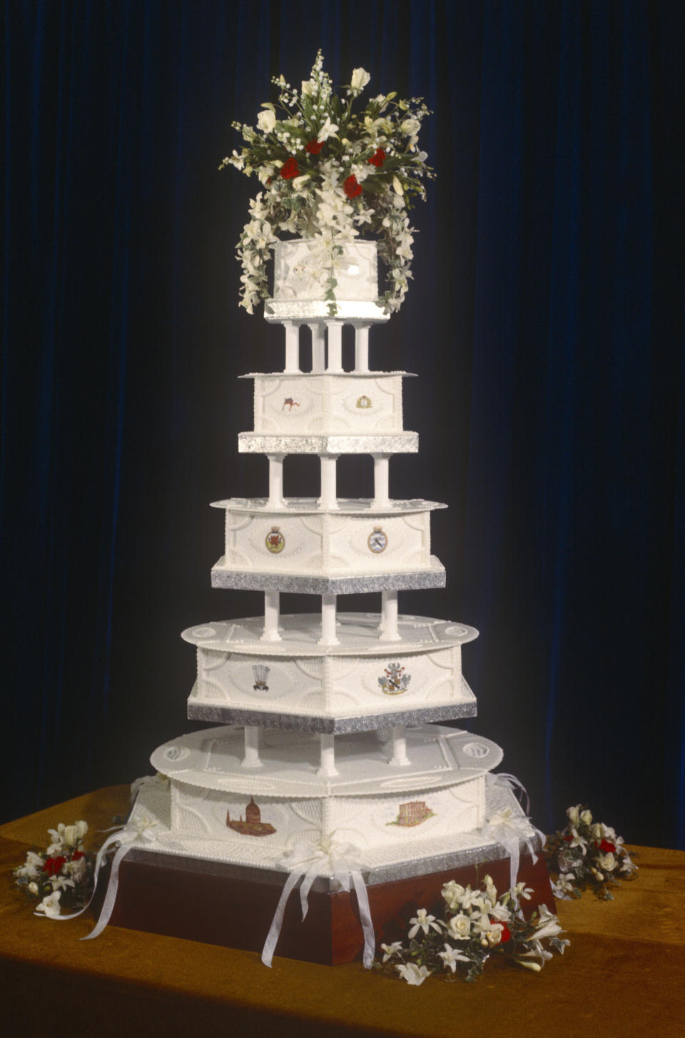 LONDON,UNITED KINGDOM - JULY 29:  The wedding cake on display at Charles & Diana Royal Wedding, 29th July 1981. (Photo by David Levenson/Getty Images)