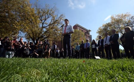 Canada's Prime Minister Justin Trudeau speaks during an election campaign stop in Winnipeg