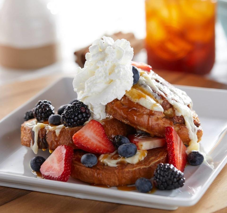 Another Broken Egg Cafe is known for its decadent cinnamon roll french toast.