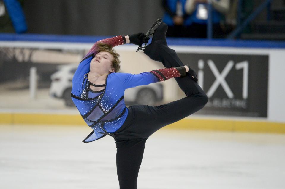 Ilia Malinin of USA performs during the men's free program of the ISU figure skating Grand Prix Espoo 2022 competition in Espoo, Finland, Saturday, Nov. 26, 2022. Malinin won the event. (Mikko Stig/Lehtikuva via AP)