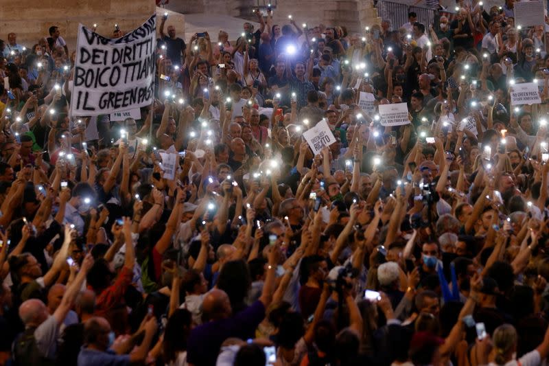 FILE PHOTO: Protest against government's "Green Pass" plan in Rome