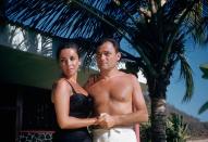 <p>The actress sported a classic black swimsuit during her tropical honeymoon.</p>