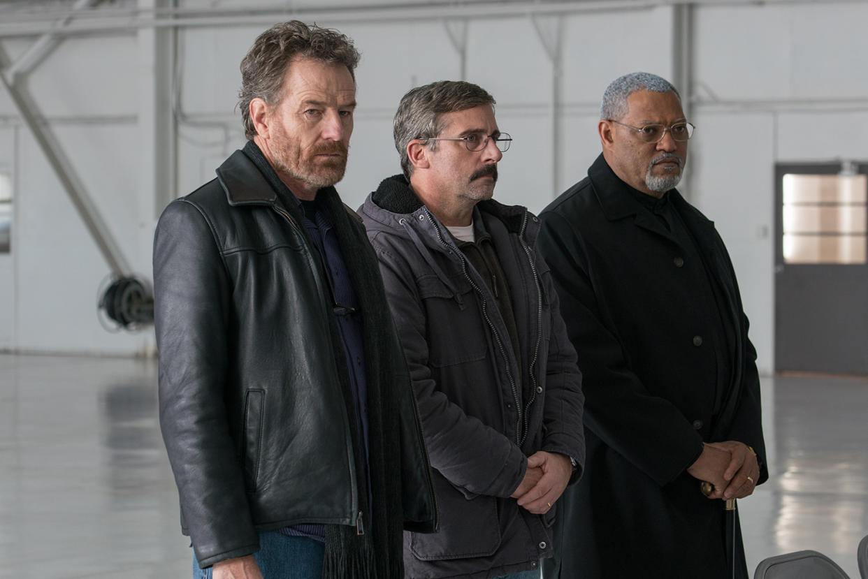 Bryan Cranston, Steve Carrell and Laurence Fishburne in <em>Last Flag Flying</em> (Photo by Wilson Webb)