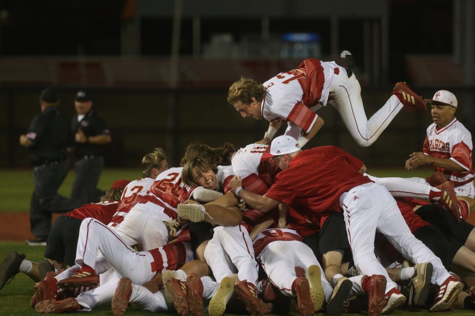 Bullitt East celebrates winning against Fern Creek in the 6th Region Championship. May 26, 2023