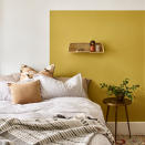 <p> Using a statement accent shade to create blocks of colour has become a popular way to inject a touch of vibrancy to a bedroom. </p> <p> Using a thick masking tape section off a block shape you wish to paint in your chosen colour. Allow it to dry throughly before very carefully peeling the tape off to reveal an impactful injection of colour to your bedroom paint scheme. A bust of sunshine yellow is ideal to awake the senses and create a happy vibe. It looks great in this white bedroom. </p>