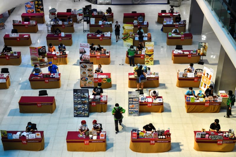 Restaurants set up social distancing stalls due to coronavirus disease (COVID-19) outbreak, are pictured at a department store in Bangkok