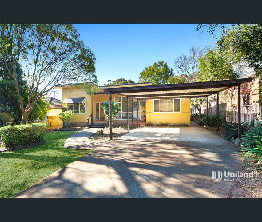 Front exterior of the house on sale at Castle Hill in western Sydney.