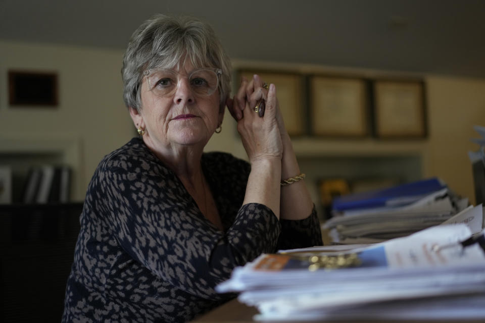 Precia Stuby, Executive Director of Hancock County Alcohol, Drug Addiction & Mental Health Services, is photographed in her office in Findlay, Ohio, Wednesday, Oct. 11, 2023. "People recover in a community," said Precia Stuby. "We have to build recovery-oriented communities that support individuals." (AP Photo/Carolyn Kaster)