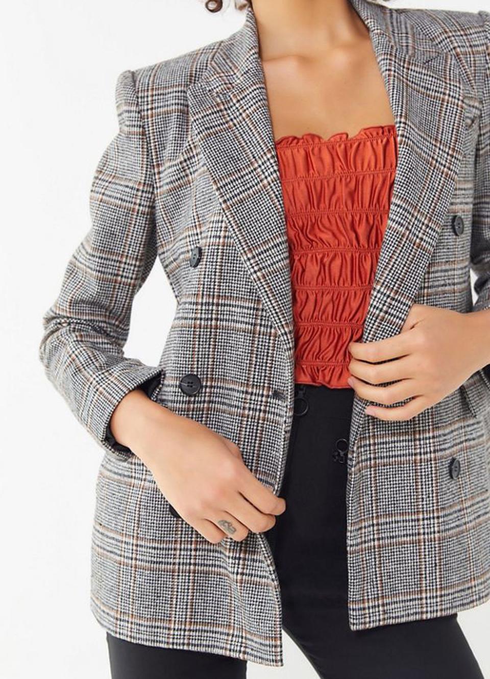 ASTR The Label Plaid Double-Breasted Blazer