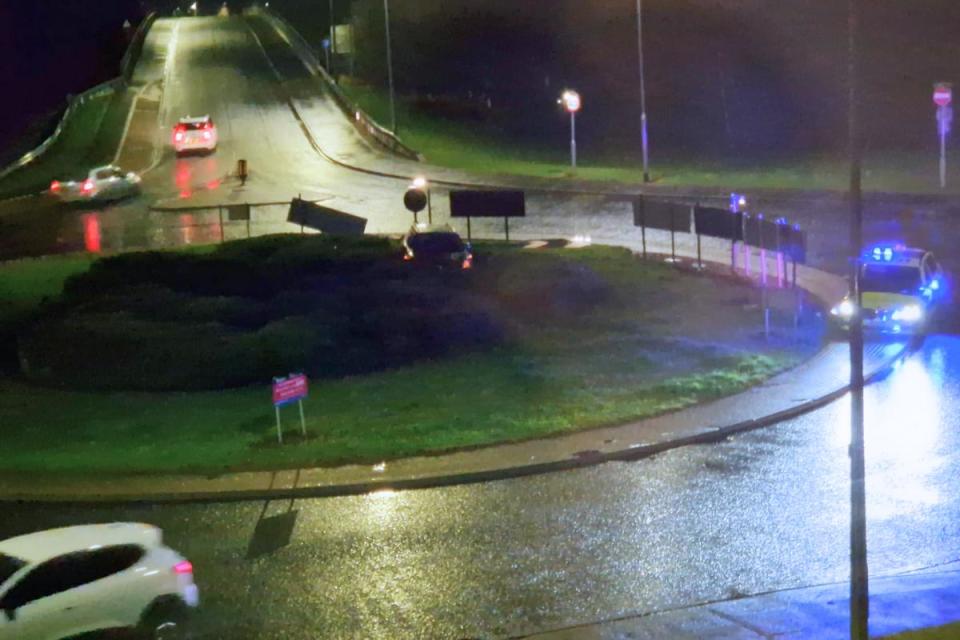 Emergency services were seen on the A139 near near Mill Meadow Court in Norton at around 10.35pm following reports of a car driving over a roundabout <i>(Image: NORTHERN ECHO)</i>