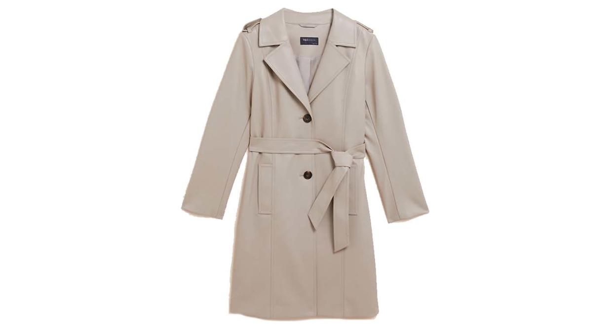 Faux Leather Belted Trench Coat