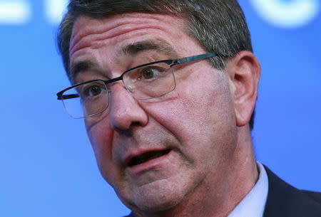 U.S. Defense Secretary Ash Carter discusses "Charting Global Security in the 21st Century" at the Wall Street Journal CEO Council 2015 annual meeting in Washington November 16, 2015. REUTERS/Yuri Gripas